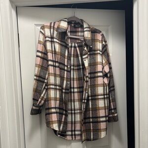Women's Plaid Shacket - Pink, Brown, Cream